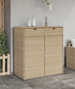 Armadietto Portaoggetti Giardino Beige 105x55x113cm Polyrattan