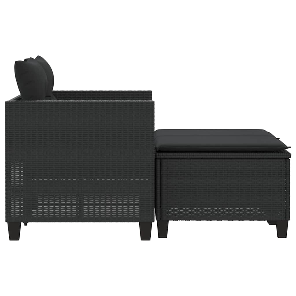 Divano Da Giardino 2 Posti Con Sgabelli Nero In Polyrattan