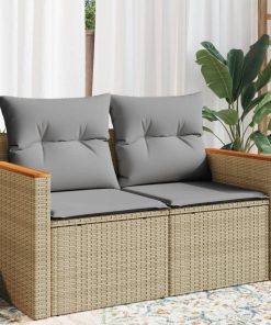 Divano Da Giardino Con Cuscini A 2 Posti Beige In Polyrattan