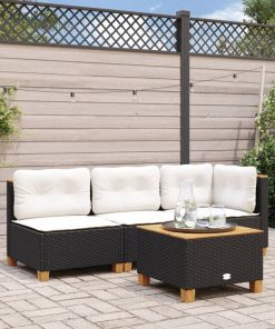 Divano Angolare Da Giardino Con Cuscini Nero In Polyrattan