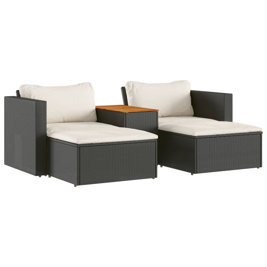 Set Divani Da Giardino 5 Pz Con Cuscini Nero Polyrattan Acacia - Image 5