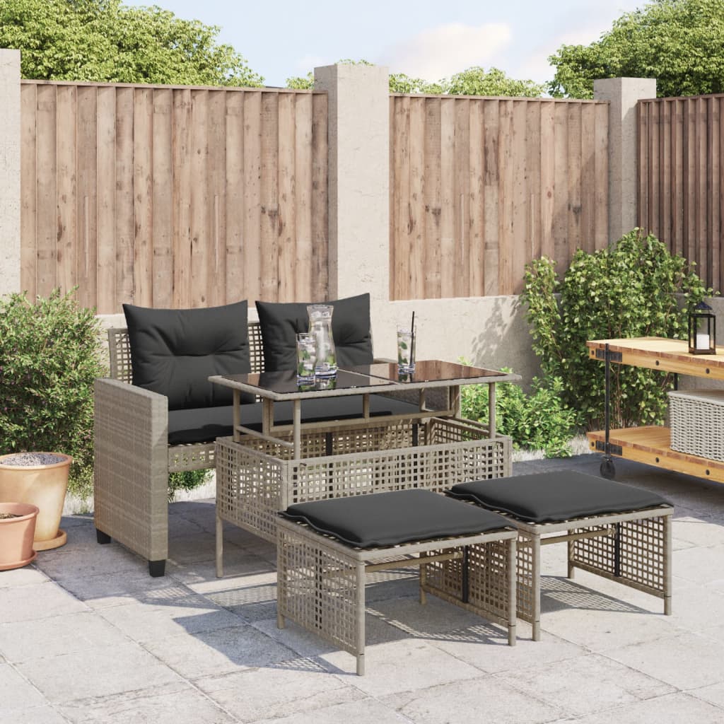 Divano Da Giardino 4pz Cuscini Grigio Chiaro Polyrattan E Vetro