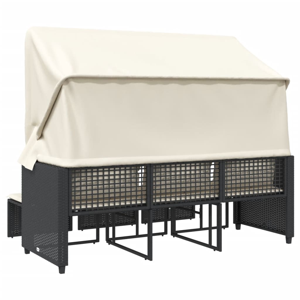 Divano Giardino 3 Posti Baldacchino E Sgabelli Nero Polyrattan - Image 2