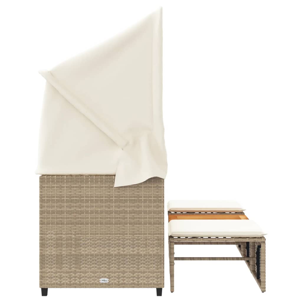 Divano Giardino 3 Posti Baldacchino E Sgabelli Beige Polyrattan - Image 4
