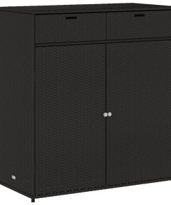 Armadietto Portaoggetti Giardino Nero 105x55x113cm Polyrattan