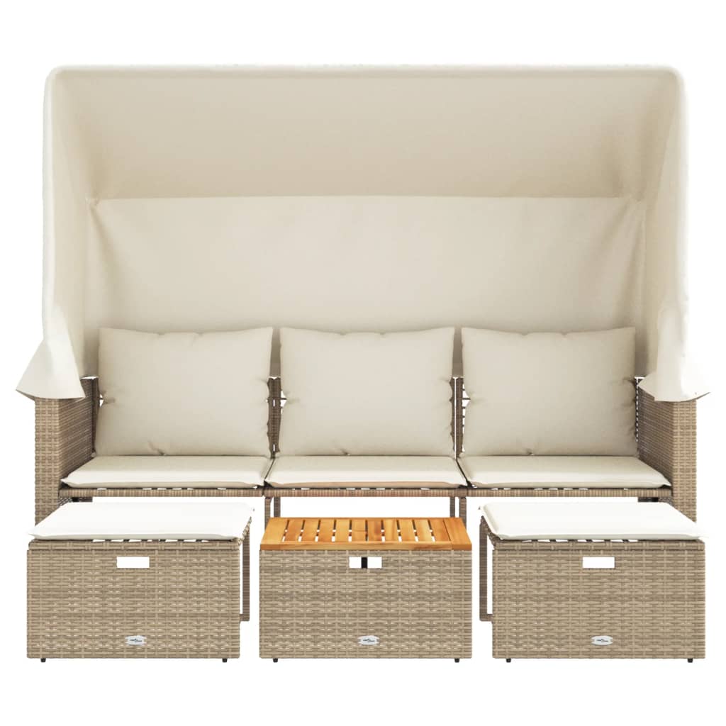 Divano Giardino 3 Posti Baldacchino E Sgabelli Beige Polyrattan - Image 5
