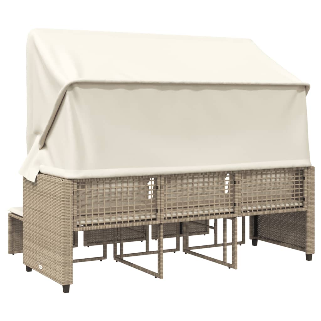 Divano Giardino 3 Posti Baldacchino E Sgabelli Beige Polyrattan - Image 2
