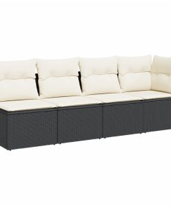 Divano Da Giardino Con Cuscini A 4 Posti Nero In Polyrattan