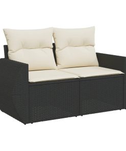 Divano Da Giardino Con Cuscini A 2 Posti Nero In Polyrattan