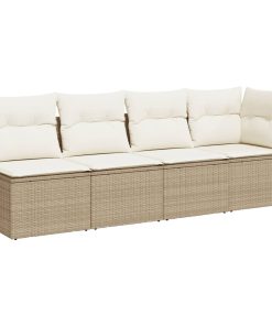 Divano Da Giardino Con Cuscini A 4 Posti Beige In Polyrattan