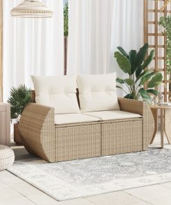 Divano Da Giardino Con Cuscini A 2 Posti Beige In Polyrattan