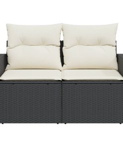 Divano Da Giardino Con Cuscini A 2 Posti Nero In Polyrattan