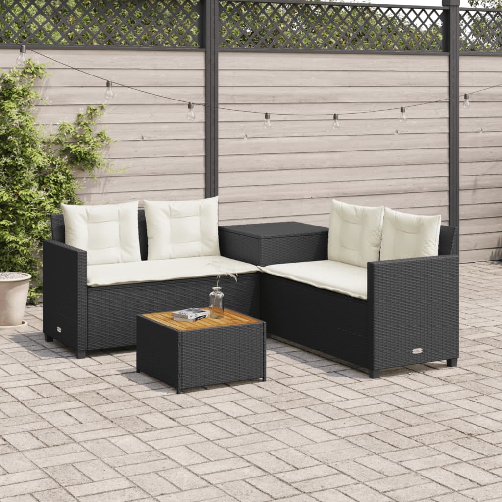 Divano Da Giardino Con Tavolo E Cuscini A L Nero In Polyrattan