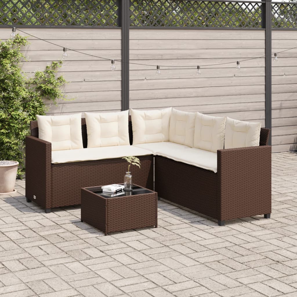 Divano Da Giardino Con Tavolo E Cuscini A L Marrone Polyrattan