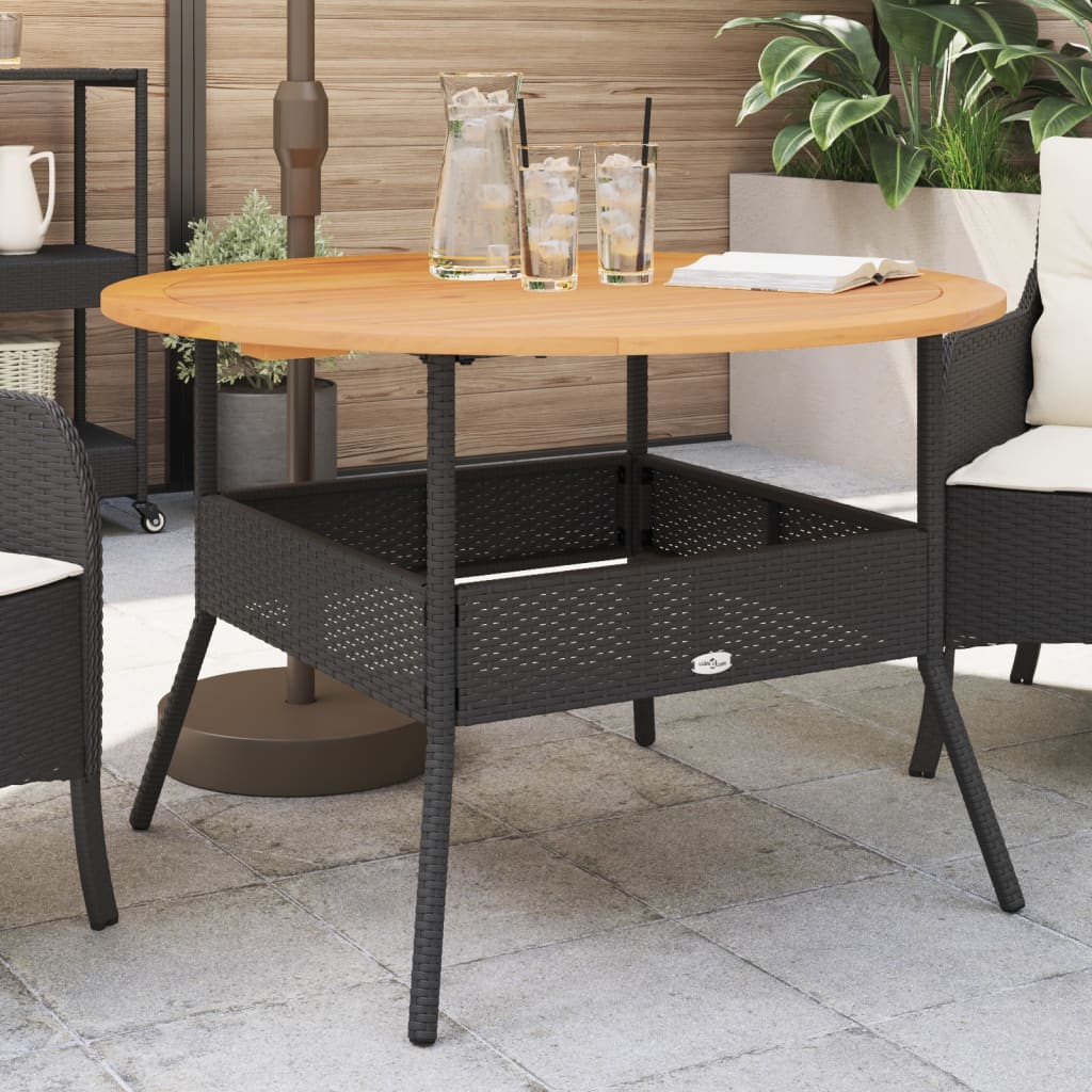 Tavolo Giardino Piano Legno Acacia Nero Ø110x71 Cm Polyrattan - Image 3