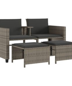 Divano Giardino 2 Posti Con Tavolo E Sgabelli Grigio Polyrattan