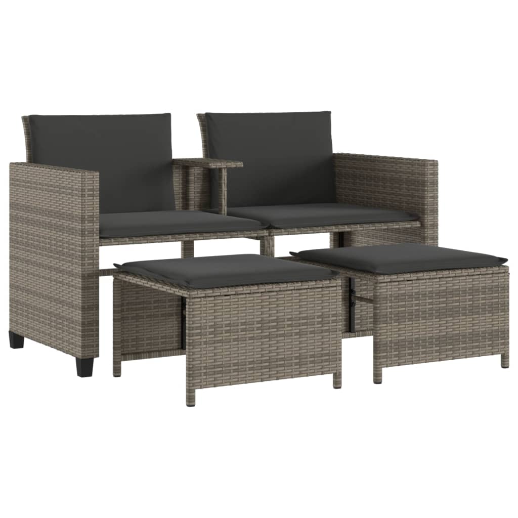 Divano Giardino 2 Posti Con Tavolo E Sgabelli Grigio Polyrattan