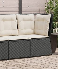 Divano Angolare Da Giardino Con Cuscini Nero In Polyrattan
