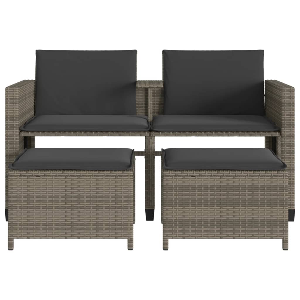 Divano Giardino 2 Posti Con Tavolo E Sgabelli Grigio Polyrattan - Image 2