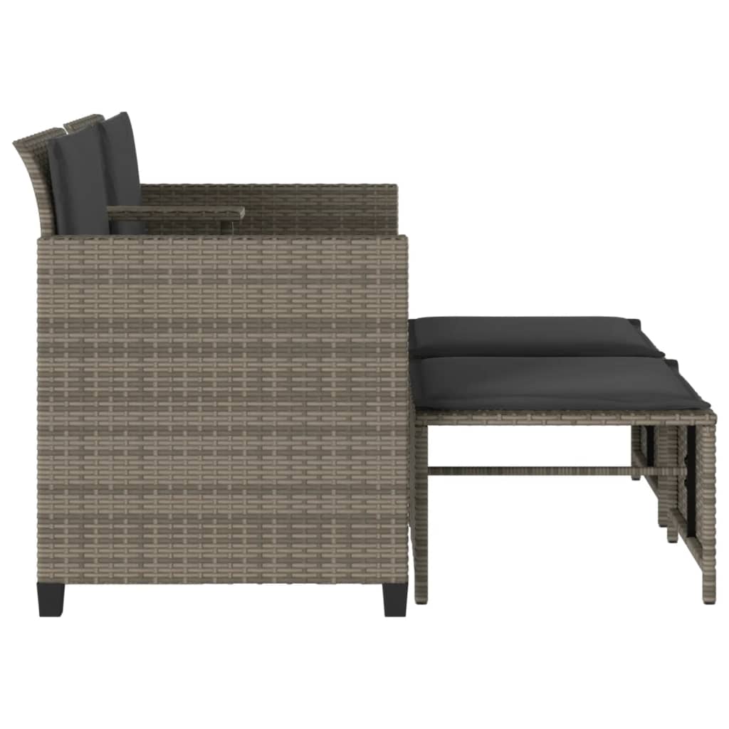 Divano Giardino 2 Posti Con Tavolo E Sgabelli Grigio Polyrattan - Image 4