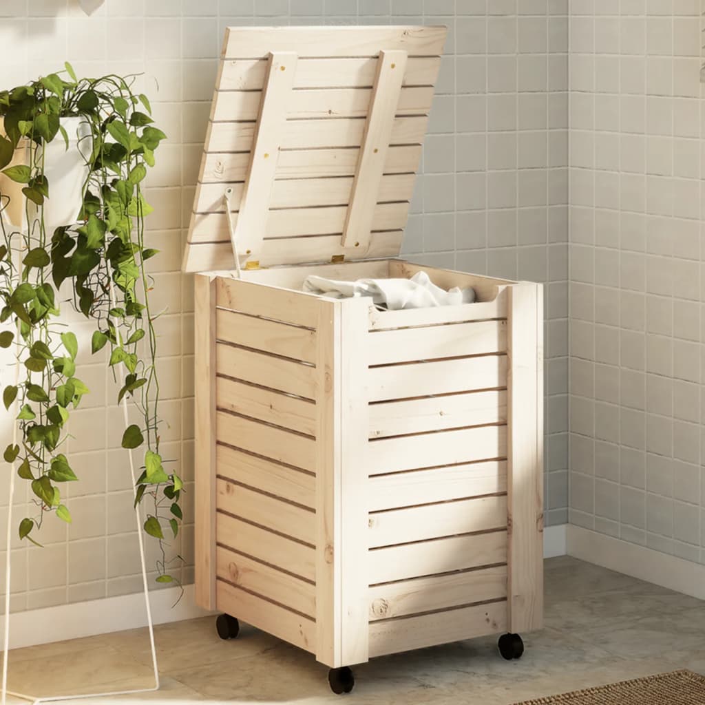 Cesta Biancheria Con Ruote Rana 45x45x64 Cm Legno Massello Pino