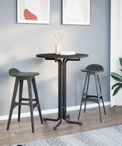 Tavolo Da Pranzo Nero Ø80x110 Cm Legno Multistrato E Acciaio