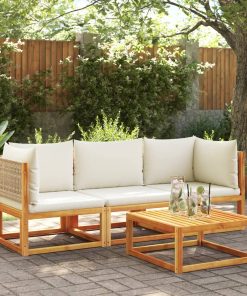 Divano Da Giardino Angolare Con Cuscini In Legno Di Acacia E Rattan