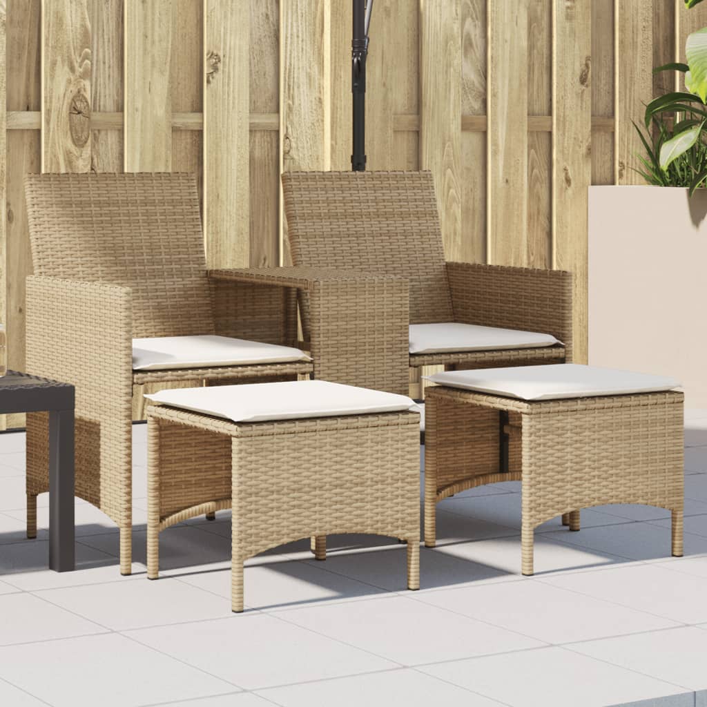 Divano Giardino 2 Posti Con Tavolo E Sgabelli Beige Polyrattan - Image 3
