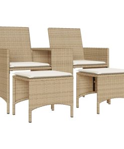 Divano Giardino 2 Posti Con Tavolo E Sgabelli Beige Polyrattan