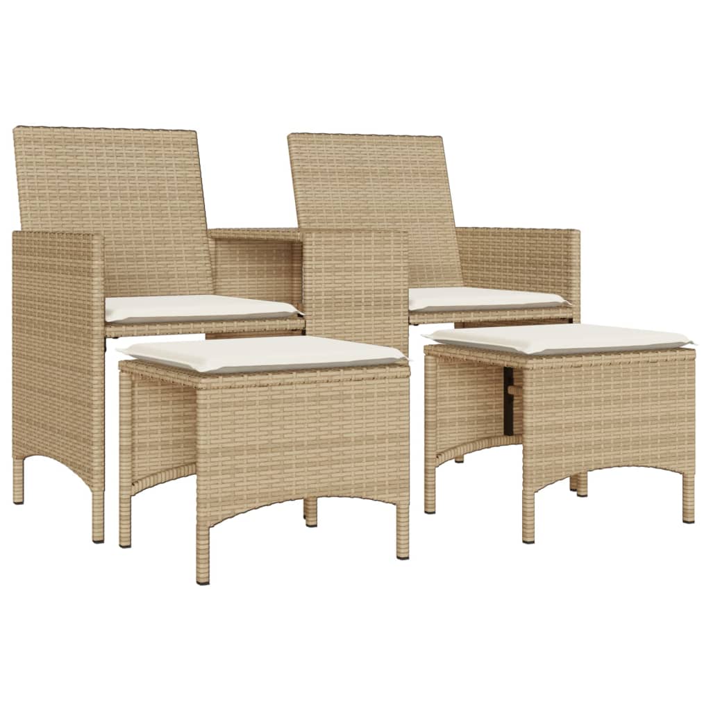 Divano Giardino 2 Posti Con Tavolo E Sgabelli Beige Polyrattan