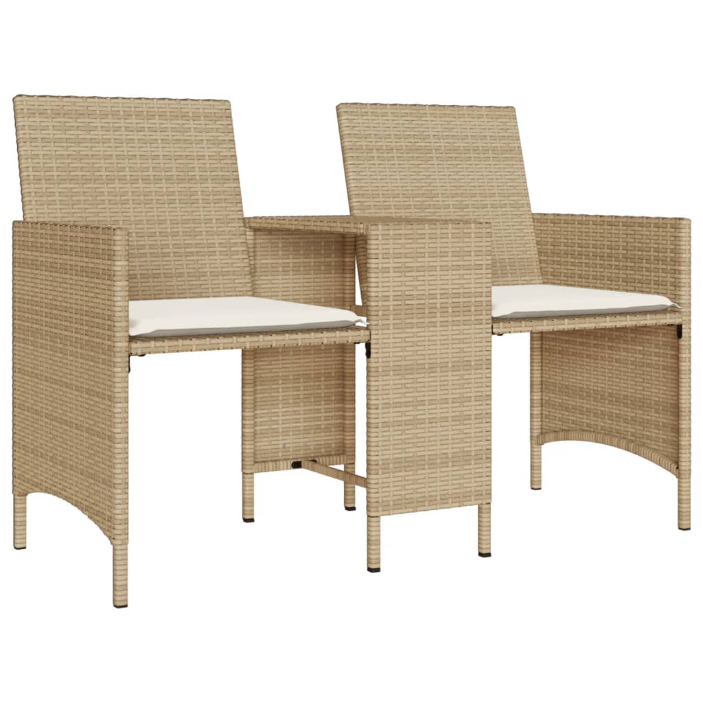 Divano Giardino 2 Posti Con Tavolo E Sgabelli Beige Polyrattan - Image 4