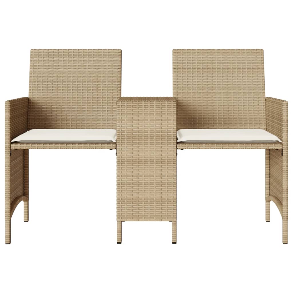 Divano Giardino 2 Posti Con Tavolo E Sgabelli Beige Polyrattan - Image 5