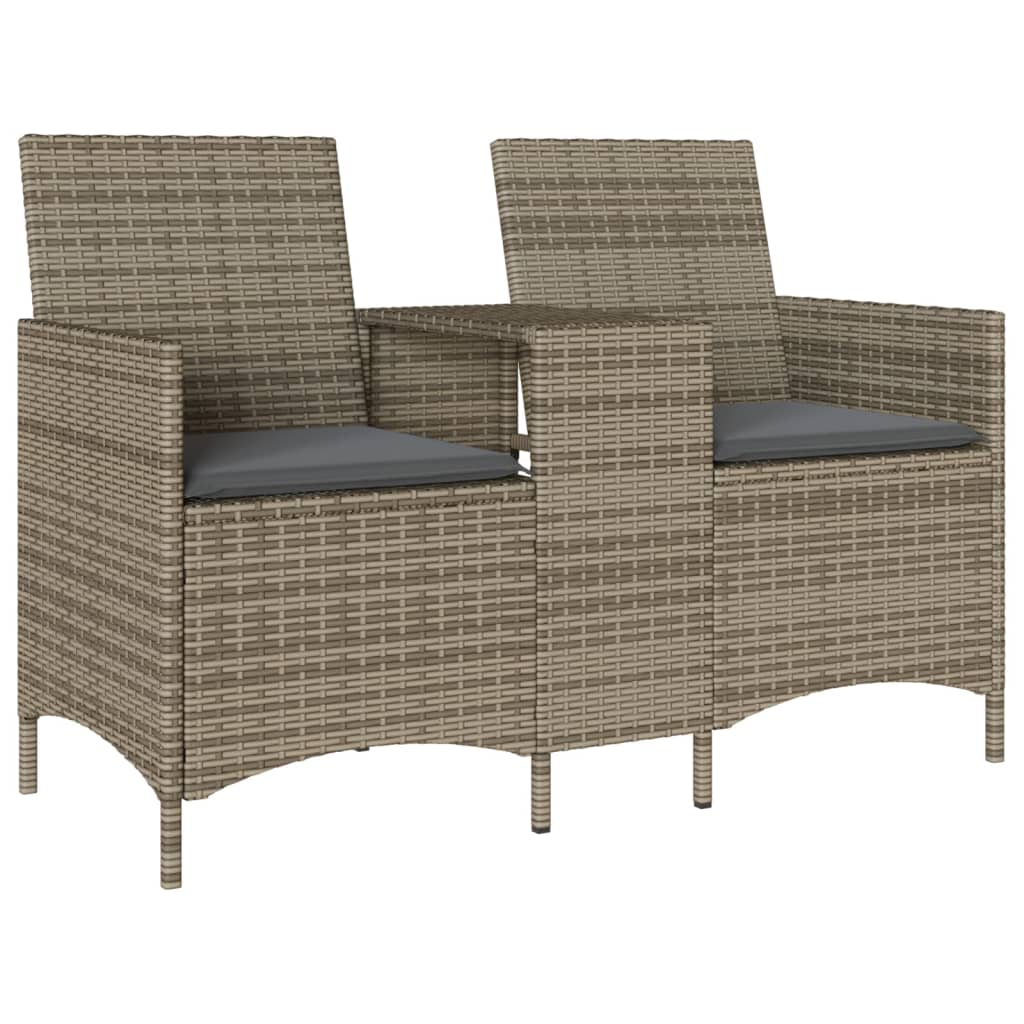 Divano Giardino 2 Posti Con Tavolo E Cuscini Grigio Polyrattan - Image 2