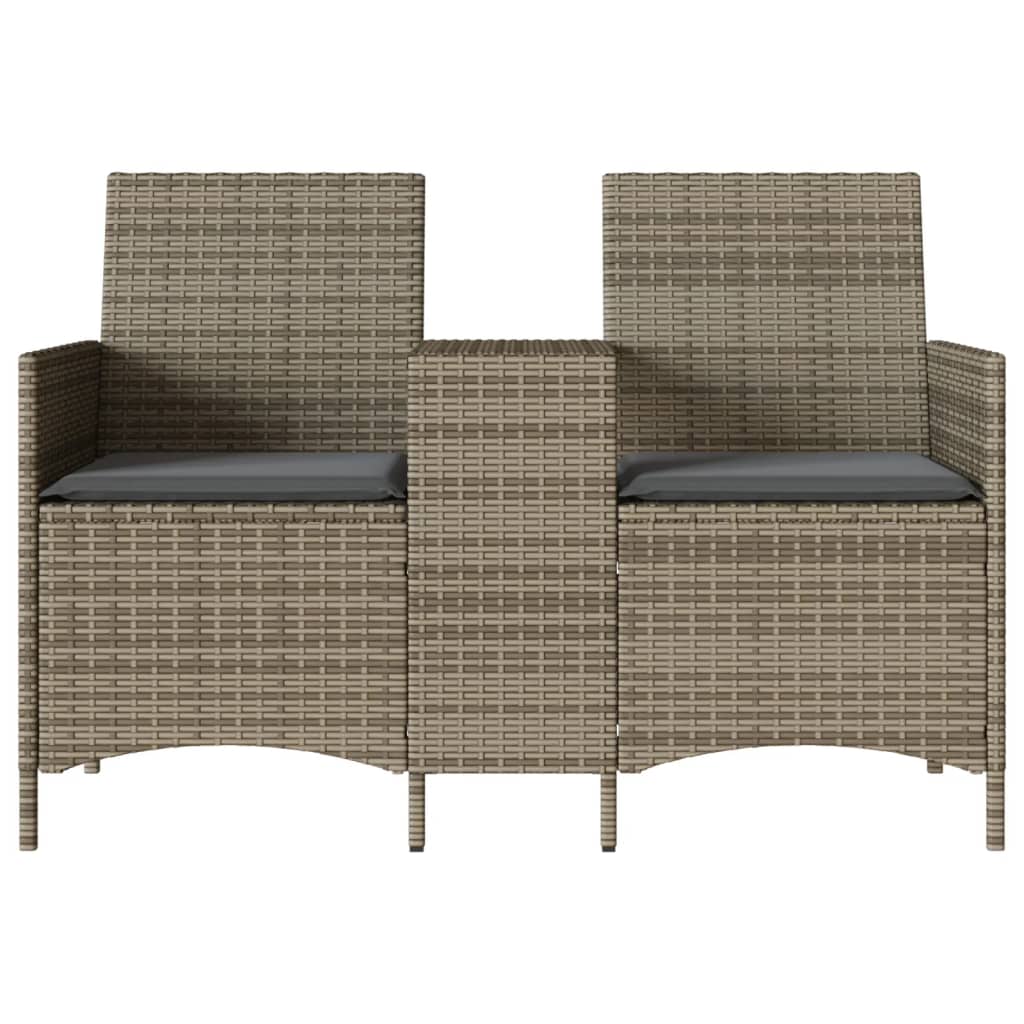 Divano Giardino 2 Posti Con Tavolo E Cuscini Grigio Polyrattan - Image 4