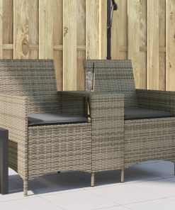 Divano Giardino 2 Posti Con Tavolo E Cuscini Grigio Polyrattan