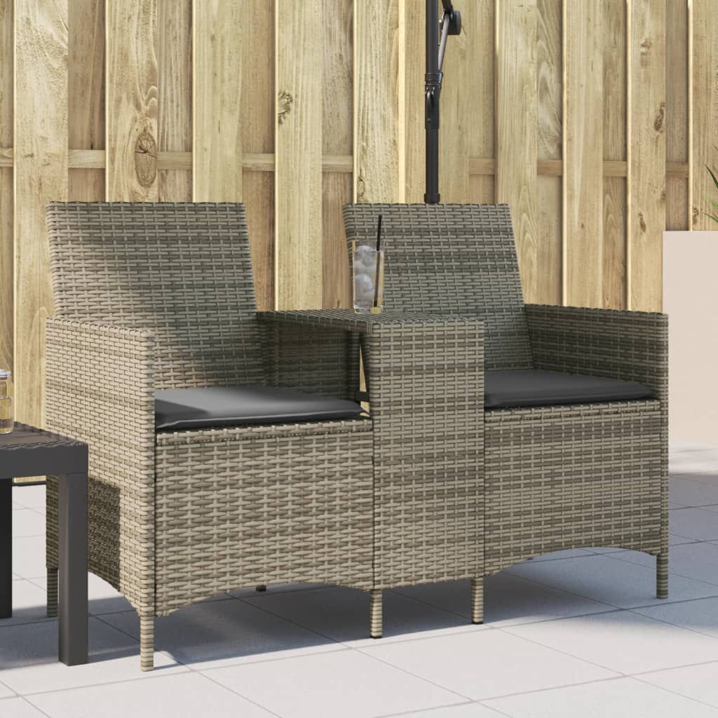 Divano Giardino 2 Posti Con Tavolo E Cuscini Grigio Polyrattan