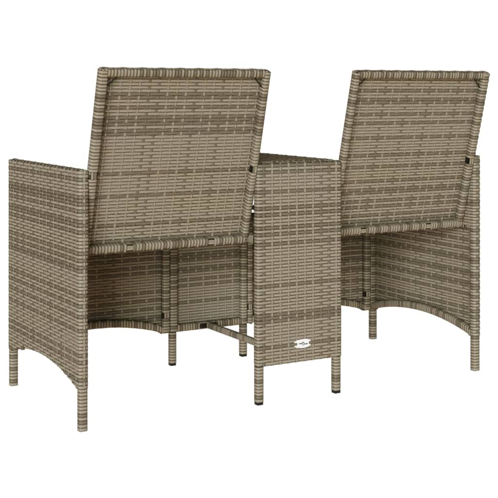 Divano Giardino 2 Posti Con Tavolo E Cuscini Grigio Polyrattan - Image 5
