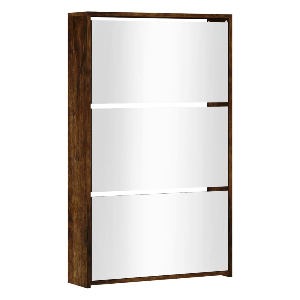 Scarpiera Con Specchio A 3 Livelli Rovere Fumo 63x17x102,5 cm