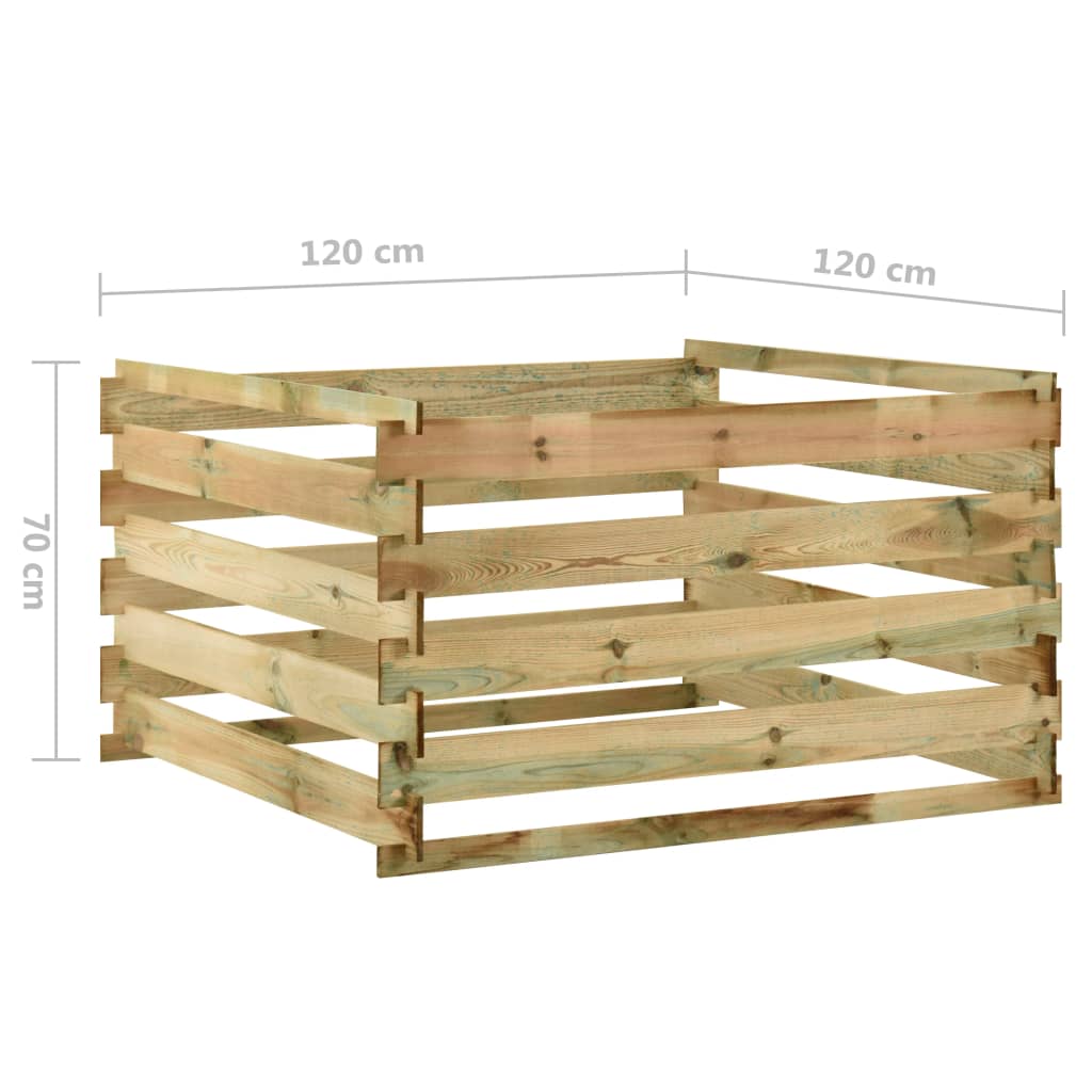 Compostiera Da Giardino A Doghe 120x120x70cm In Pino Impregnato