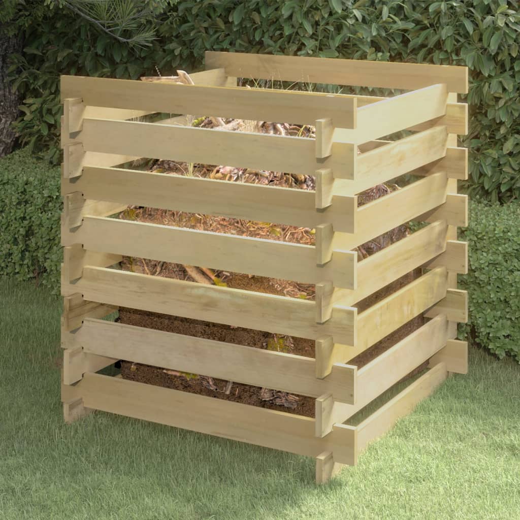 Compostiera Da Giardino A Doghe 90x90x90cm In Pino Impregnato