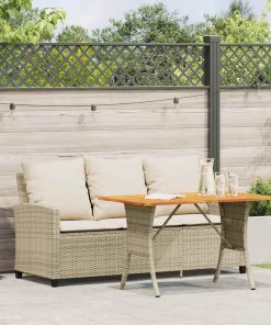 Divano Giardino 3 Posti Con Cuscini E Tavolo Beige Polyrattan