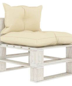 Divano Centrale Da Giardino Pallet Con Cuscini Crema In Legno