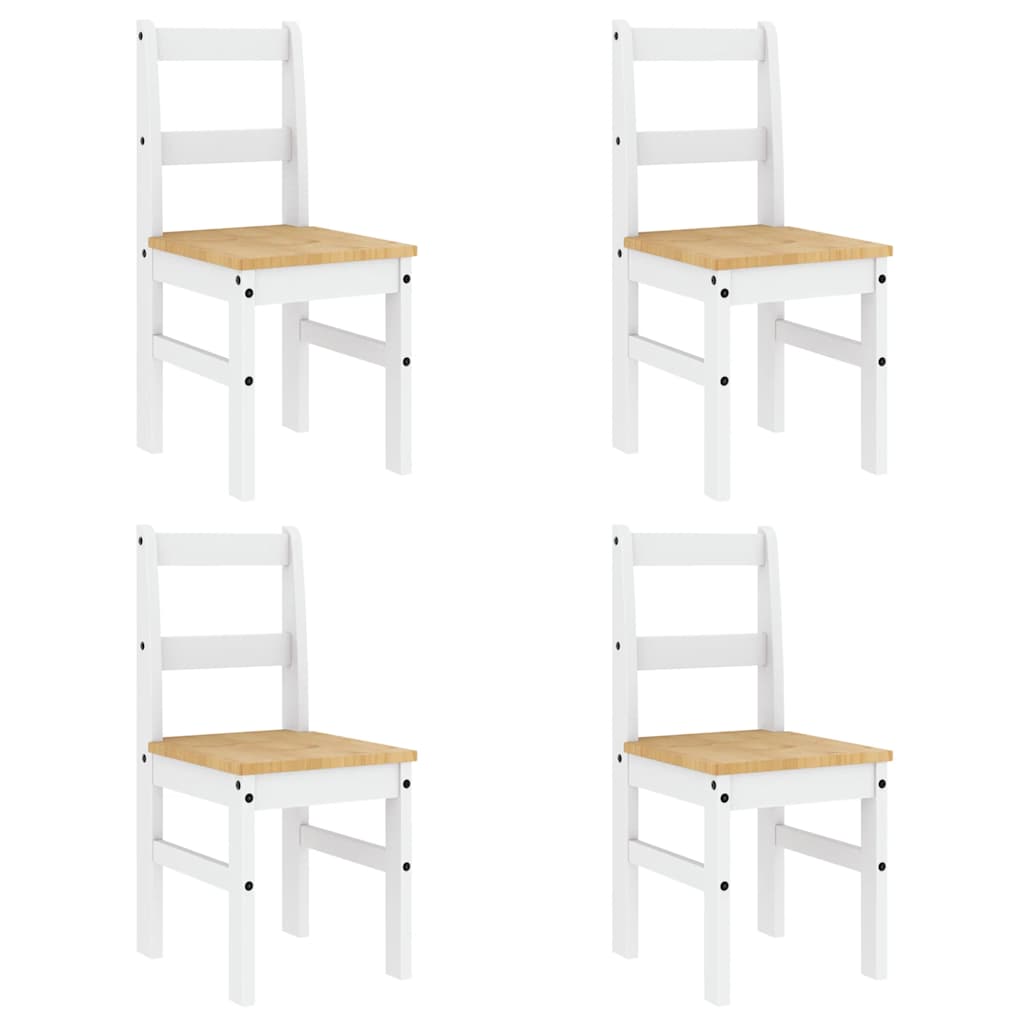 Set Da Pranzo 5 Pz Panama Bianco In Legno Massello Di Pino