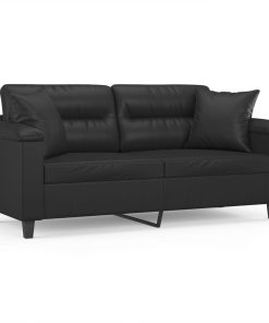 Divano A 2 Posti Con Cuscini Nero 140 Cm In Similpelle