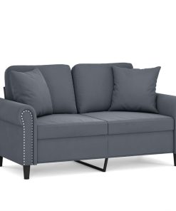 Divano A 2 Posti Con Cuscini Grigio Scuro 120 Cm In Velluto