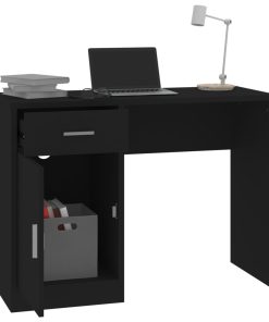 Scrivania Cassetto Nero 100x40x73cm Legno Multistrato