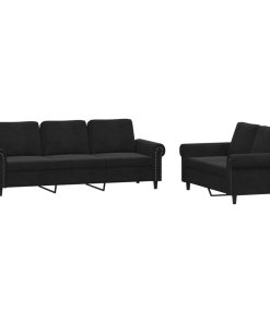 Set Di Divani 2 Pz Con Cuscini Nero In Velluto