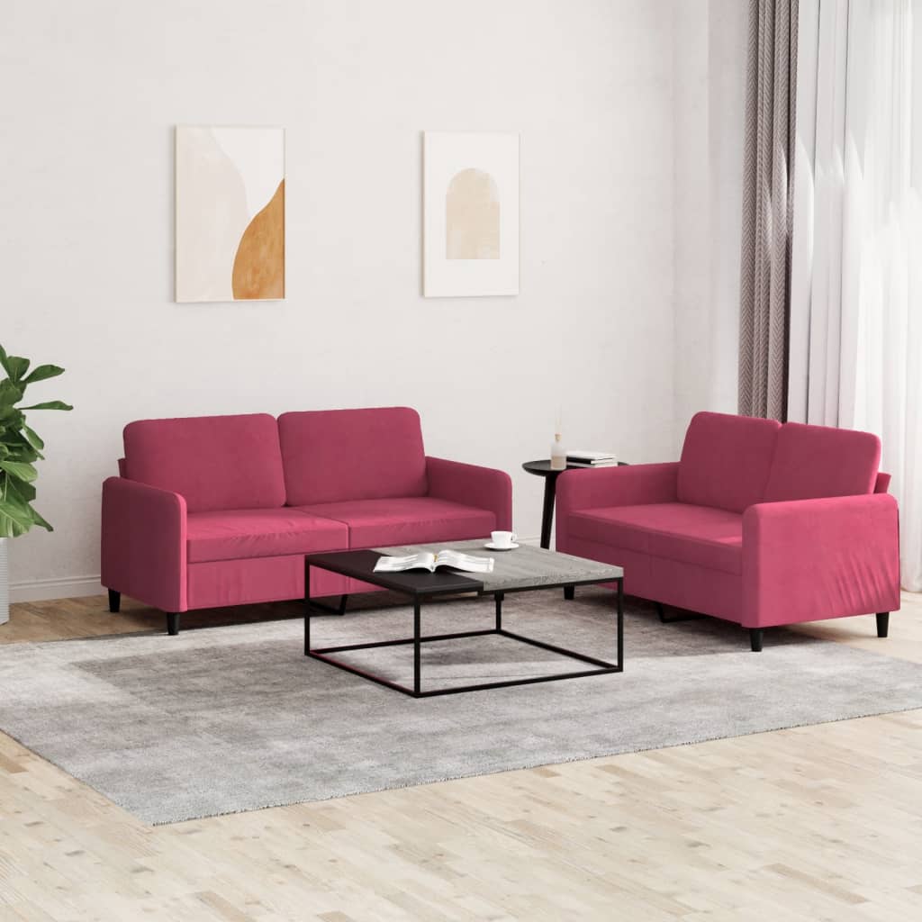 Set Di Divani 2 Pz Rosso Vino In Velluto - Image 6