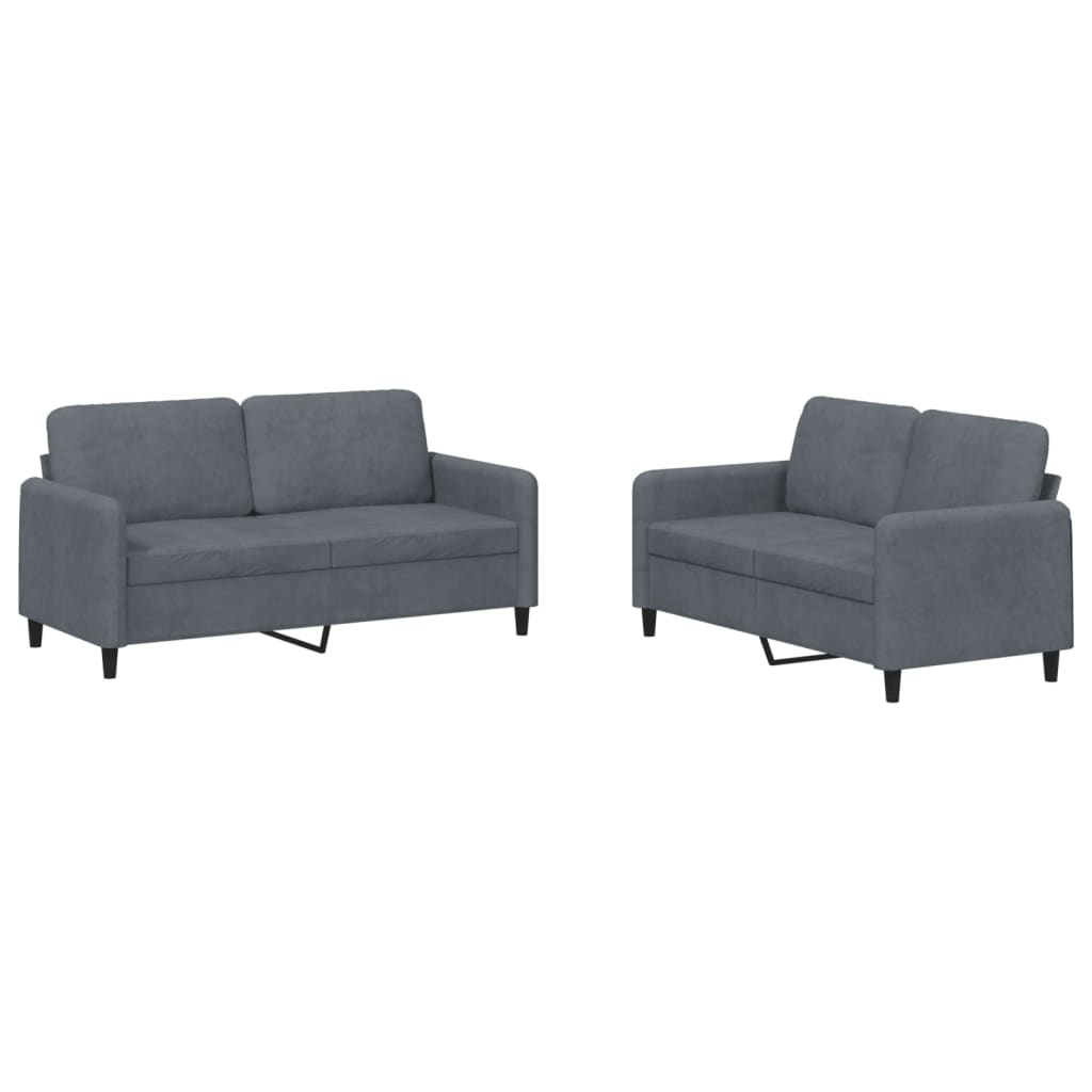 Set Di Divani 2 Pz Grigio Scuro In Velluto