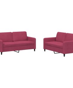 Set Di Divani 2 Pz Rosso Vino In Velluto
